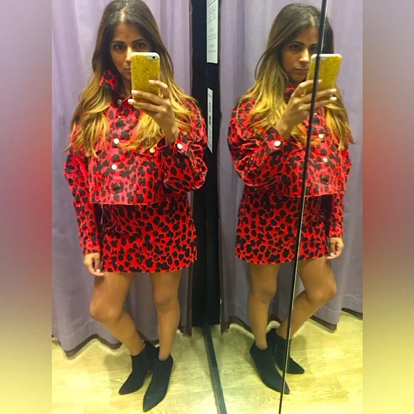 TOPSHOP Red Denim Leopard Set - Picture 5 of 9